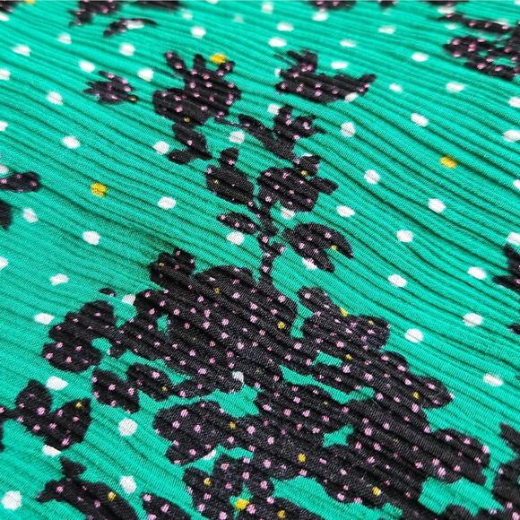 Caroll Paris Green Crinkle Floral Midi Dress Size 38 (US 6) Viscose Lined - Picture 9 of 12